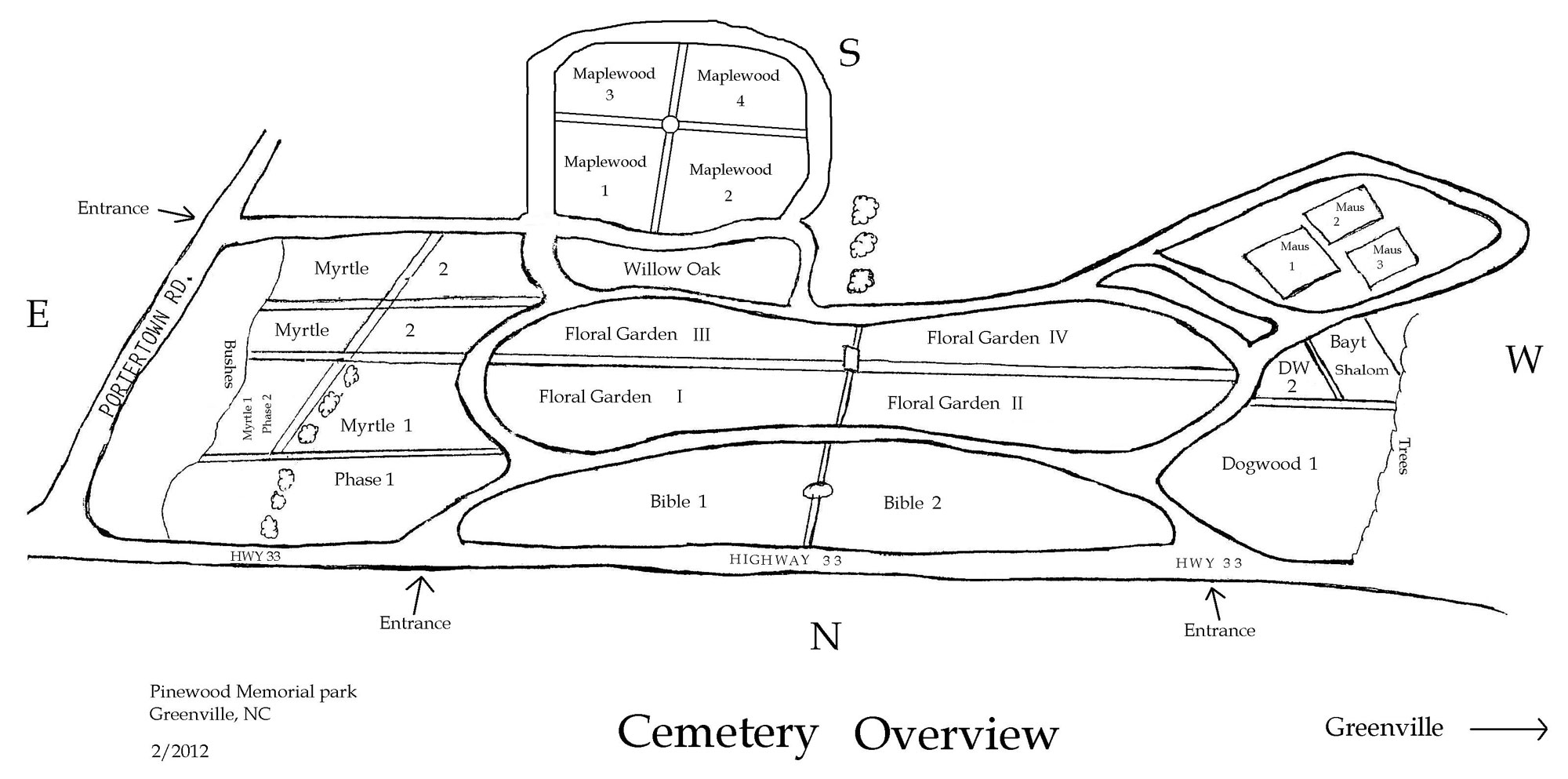 Pinewood Cemetery Overview Map