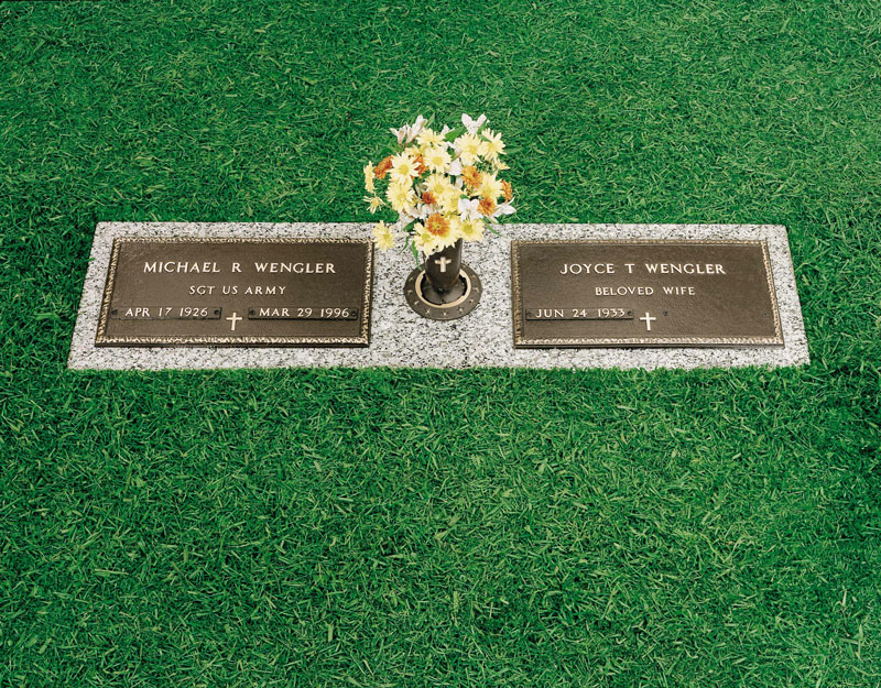 double plaque bronze marker with flower in center